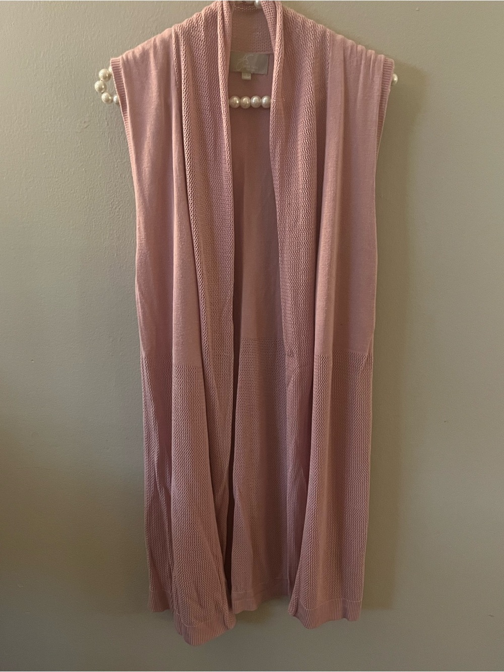 Joan Vass Sleeveless Open-Front Long Knit Cargogan - Pink Size Large